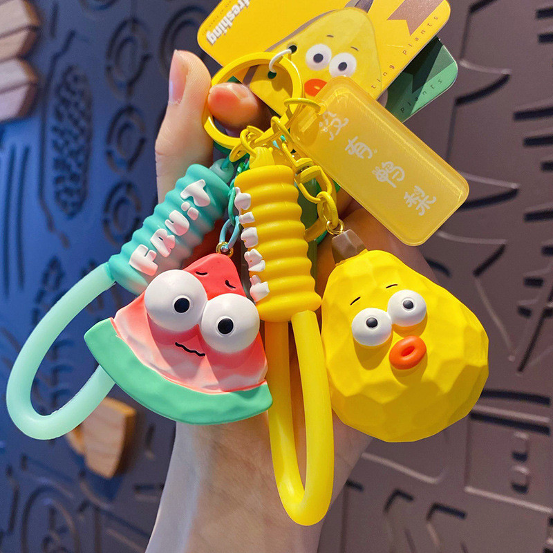 พวงกุญแจไม้แกะสลักสไตล์ผักผลไม้จี้ตุ๊กตาแตงโมหัวหอมสีเขียวตุ๊กตาของเล่นจี้