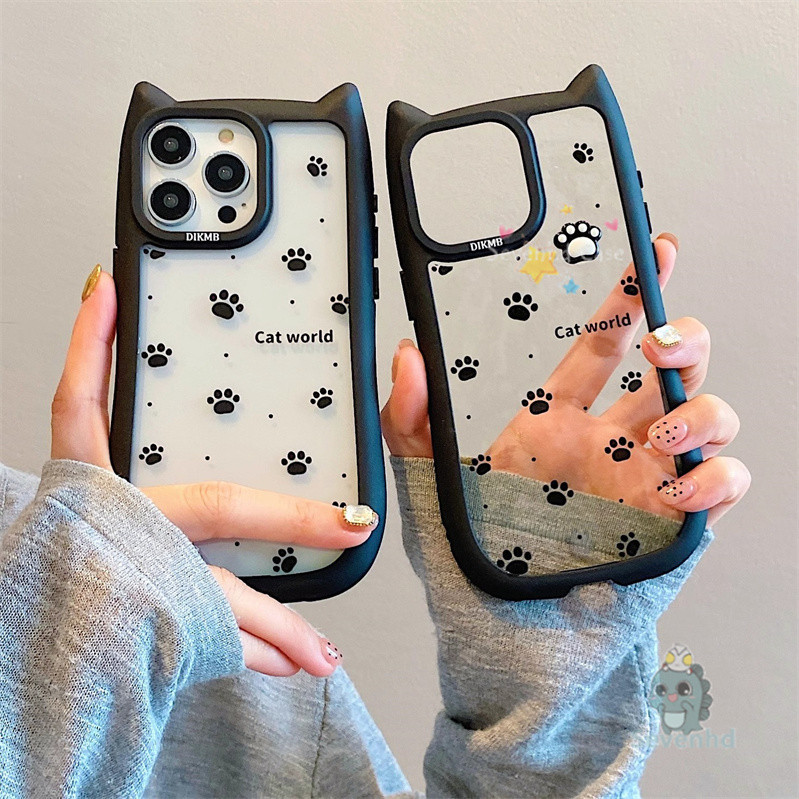 Ins Creative เกาหลี 3D หูแมวสําหรับ iPhone 11 15 14 13 12 Pro Max Plus โปร่งใสเคสโทรศัพท์ Ins น่ารัก 3D ตุ๊กตา Cat Paw กันกระแทก Soft TPU ฝาหลัง