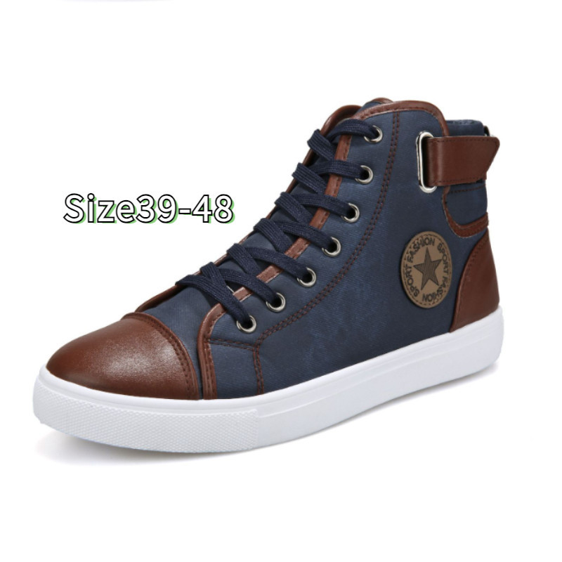 ขนาด 39-48 ใหม่ Retro รองเท้าอินเทรนด์อังกฤษรองเท้าสั้นผู้ชาย High-Top รองเท้ารองเท้าผ้าใบลําลอง