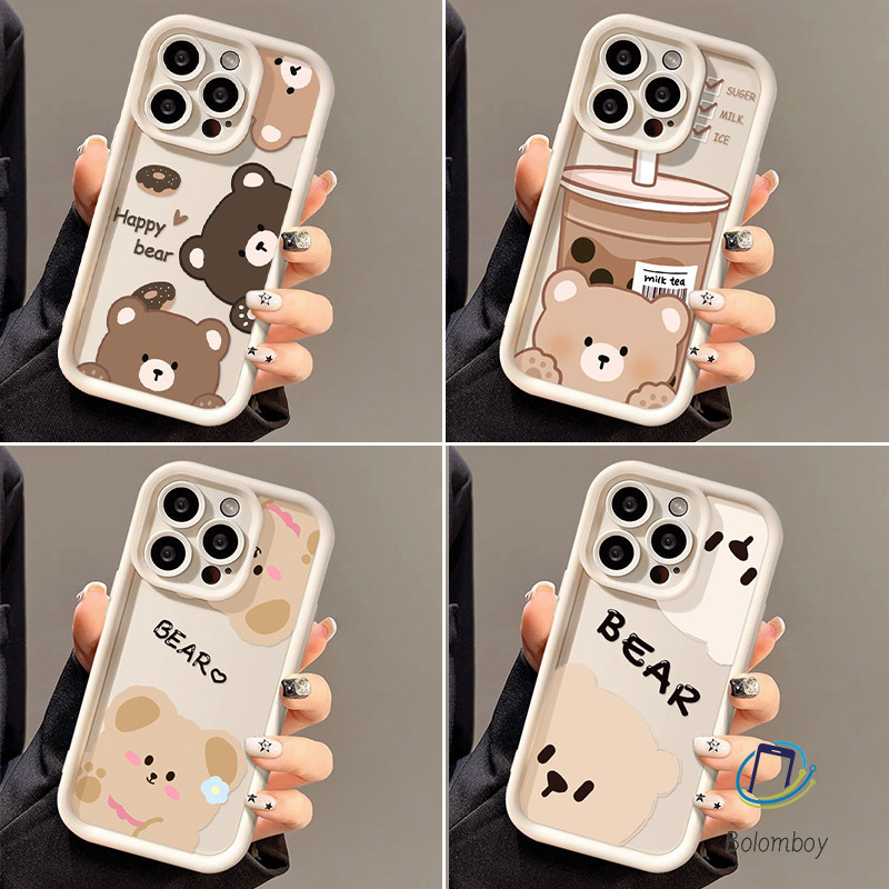 สำหรับเคส iPhone 11 12 13 14 15 16 Pro Max XR 7 8 Plus X XS การ์ตูนหมีน่ารัก ขาวน้ำนม เคสโทรศัพท์มือถือคู่รัก อ่อนนุ่ม