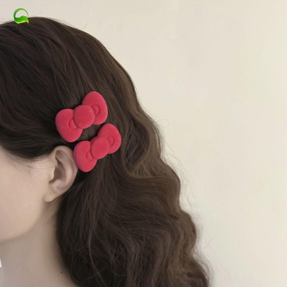 Rtadi กิ๊บติดผมกํามะหยี่, กิ๊บติดผมโบว์แมวคิตตี้สีชมพู, Creative Flocking Hair Barrettes สไตล์เกาหลีคลิปด้านข้าง Streetwear