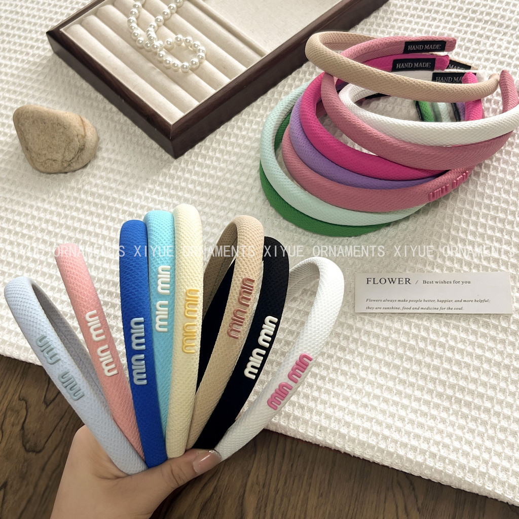ที่คาดผมฟองน้ําตัวอักษรสีรุ้งเกาหลี อิน ที่คาดผมลายสก๊อตสีม่วงหวาน