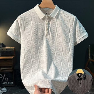 MANSTR Summer New Men White Fashion LV Style Luxury Casual Business Shorts Sleeve Polo Dri Fit Shirts Black