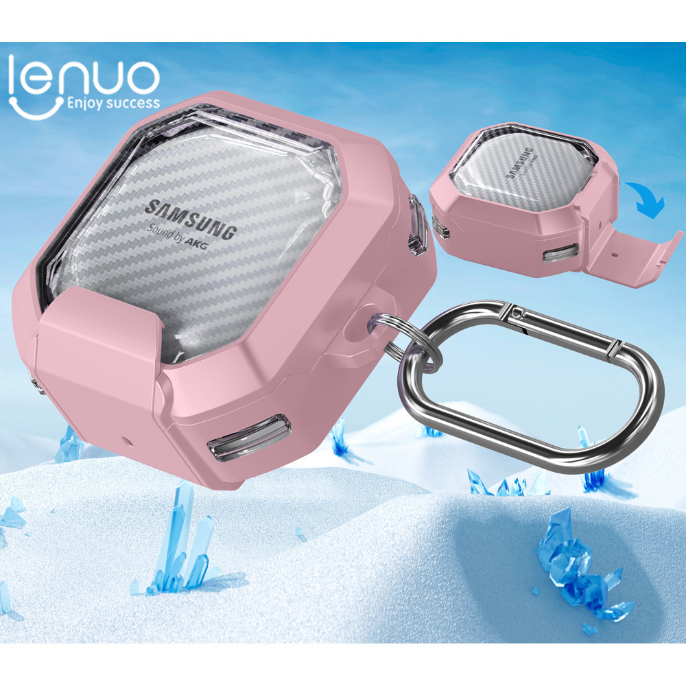 Lenuo โปร่งใสป้องกันกรณีสําหรับ Samsung Galaxy Buds 2 Pro Lite FE หรูหรา TPU กันกระแทกอุปกรณ์เสริมฝาครอบ Anti-Lost พวงกุญแจไร้สาย Clear หูฟังผู้ถือปลอก