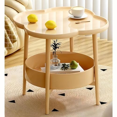 โต๊ะข้างเตียง 2 ชั้นโต๊ะข้างเตียงโลหะโต๊ะกาแฟกลมขนาดเล็กถาดโต๊ะชาสำหรับห้องนั่งเล่น (สีเขียวขนาด 36x36x49 ซม.) - รูปที่ 7