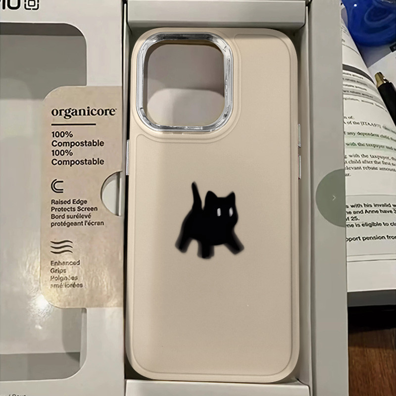 Happy To The Point of Blurring Black Catเคสโทรศัพท์สําหรับIPhone 7 8Plus 11 12 13 14 15 Pro Max X XS XR SE 2020 ซิลิโคนอ่อนนุ่มกรอบโลหะเคสโทรศัพท์