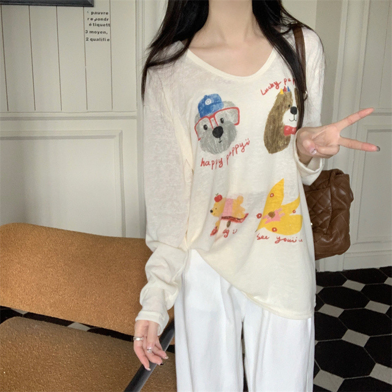 ฤดูใบไม้ผลิและฤดูร้อนบางสนุกพิมพ์เสื้อยืดป้องกันแสงแดดแขนยาว