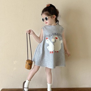 2025 ชุดเดรสแขนกุดการ์ตูนใหม่สําหรับเด็กผู้หญิงชุดฤดูร้อนมีส…