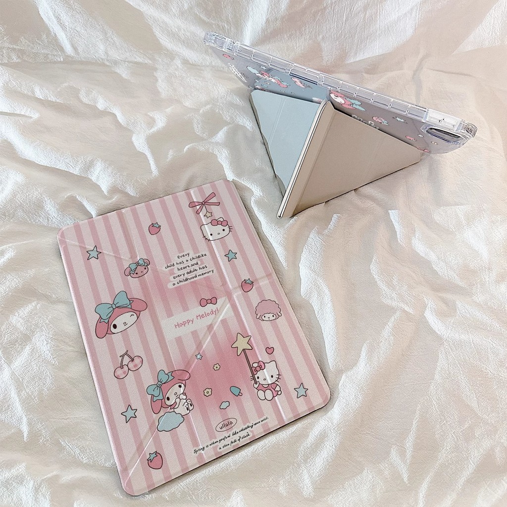 การ์ตูนการ์ตูนสีชมพู Cherry Melody พิมพ์เคส iPad เหมาะสําหรับ Apple iPad Pro2024  iPad Air6 เคสไอแพด