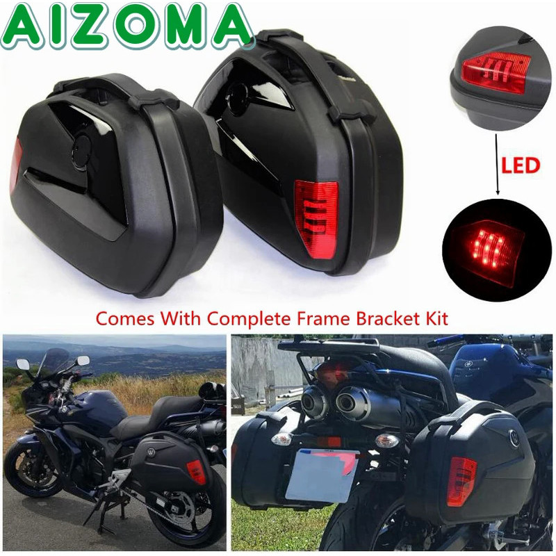 Mo 1 Pair 20L Side Pannier Luggage Box w/ LED Motorcycles Cargo Storage Tail Case for Kawasaki Harley Yamaha Tracer 700