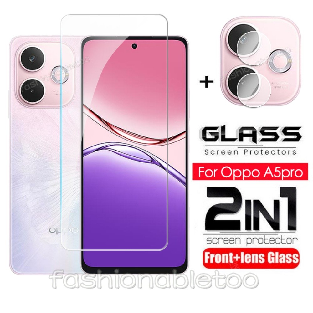 2 in 1 ป้องกันหน้าจอกระจกนิรภัยฟิล์มสําหรับOppo A5 pro A5pro A5X A5i pro 5 OppoA5 pro OppoA5pro OppoA5X OppoA5ipro 4G 5Gกล้องกลับเลนส์ป้องกันฟิล์มด้านหน้า
