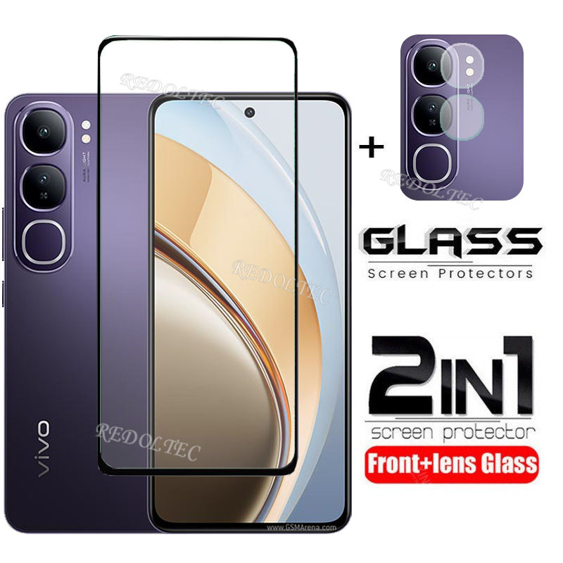 Vivo Y200 5G 2 in 1 ป้องกันหน้าจอ + เลนส์ป้องกันคลุมทั้งหมดกาวเต็ม VIVOY200 VIVO Y 200 ฟิล์มกระจกนิรภัยป้องกันด้วยกล้อง Flim ป้องกัน