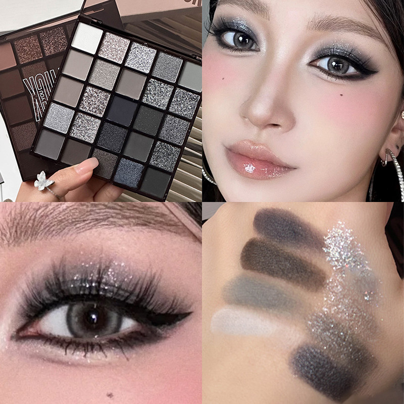 25 สีอายแชโดว์ จานสี สีดําสีขาวสีเทาเมทัลลิคสโมคกี้แต่งหน้าอายแชโดว์พร้อมกระจกเอิร์ ธ สีอายแชโดว์ดิสก์ผู้ชายอายแชโดว์แผ่น - รูปที่ 6