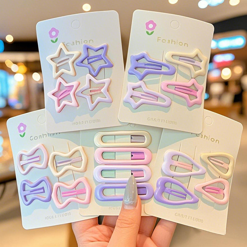 4 ชิ้นชุดกิ๊บสีชมพูเด็กดาวน่ารักขนาดเล็ก Bb คลิปสาวหน้าม้าด้านข้าง