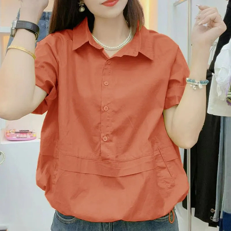 เวอร์ชั่นเกาหลีเสื้อบางแคบ-เอวเสื้อแขนสั้นฤดูร้อนสไตล์ใหม่หลวมสไตล์ตะวันตกหลวม ผอมลง ดูขนาดใหญ่ออกแบบพร็อพเสื้อเรียบง่าย ราคา ถูกที่สุด ดีลบีเคเค แกลเลอรีภาพที่ 7