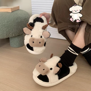 Xixitiao รองเท้าใส่ในบ้าน รองเท้าวัว บ้าน COW slipper นุ่มนิ่ม ผู้ชาย ผู้หญิง รองเท้าเด็ก ลายวัว