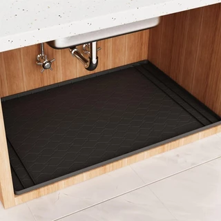 DEVO ตู้ Liner, ทําความสะอาดง่ายซิลิโคนภายใต้ Sink Mat, มัลติฟังก์ชั่นกันน้ํา 34" x 22" ถาดอ่างล้างจานสําหรับห้องครัวห้องน้ํา