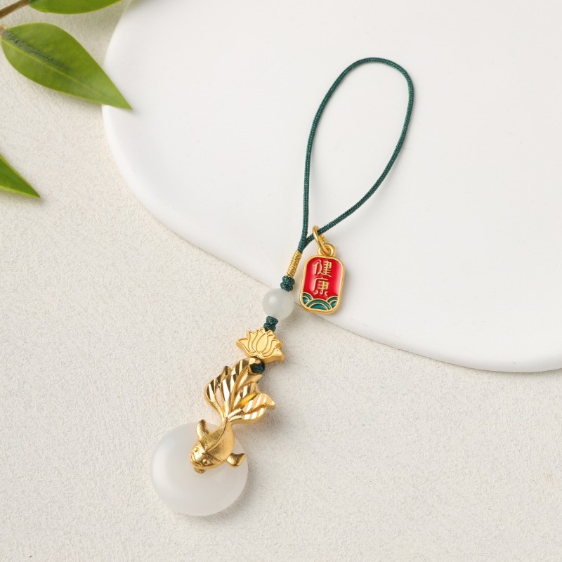 โทรศัพท์มือถือ Charm ธรรมชาติ Chalcedony โลหะ Gorgeous ปลาขนาดเล็ก Lucky Charm จี้