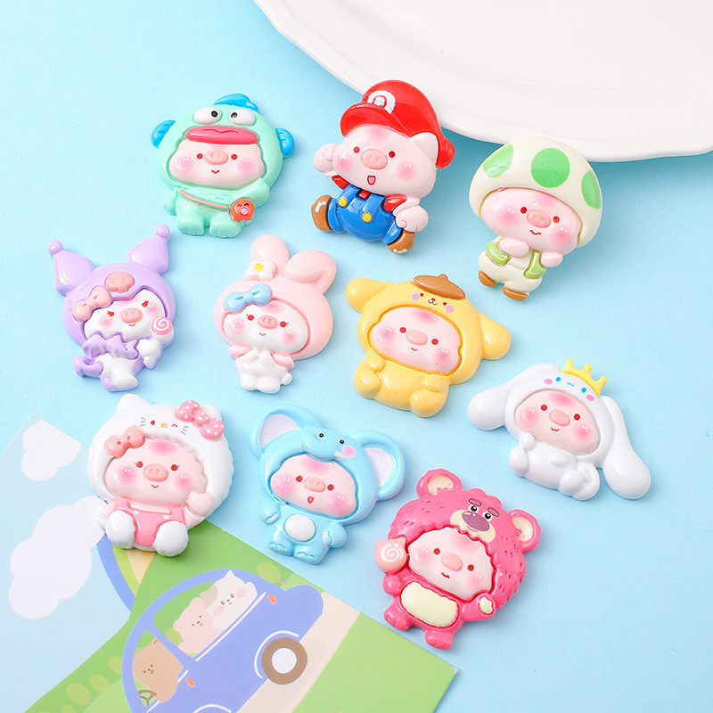100 ชิ้นในสต็อก หมูปลอมตัวการ์ตูนน่ารัก DIY กาวครีม ทำมือ เคสโทรศัพท์ กิ๊บติดผม หัวเข็มขัดรองเท้า จี้ อุปกรณ์เรซิน ขายส่ง
