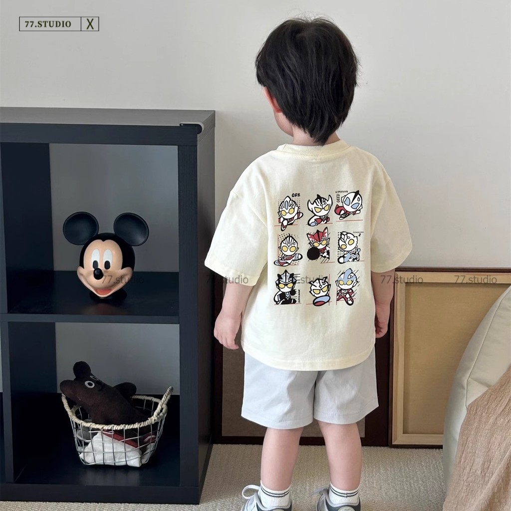 COD（พร้อมส่งจากกทม มาถึงใน 2วัน）เสื้อยืดเด็กชาย ผ้าฝ้ายพิมพ์ลายการ์ตูน แขนสั้น ผ้าฝ้ายแท้ สำหรับเด็ก ผ้านุ่มสบาย