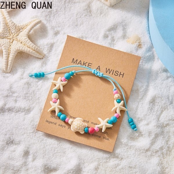 สร้อยข้อมือเปลือกหอยแฟชั่น Retro สร้อยข้อเท้าชายหาดสร้อยข้อมือ Boho ฟุตสําหรับเครื่องประดับผู้หญิงของขวัญข้อเท้า Chain