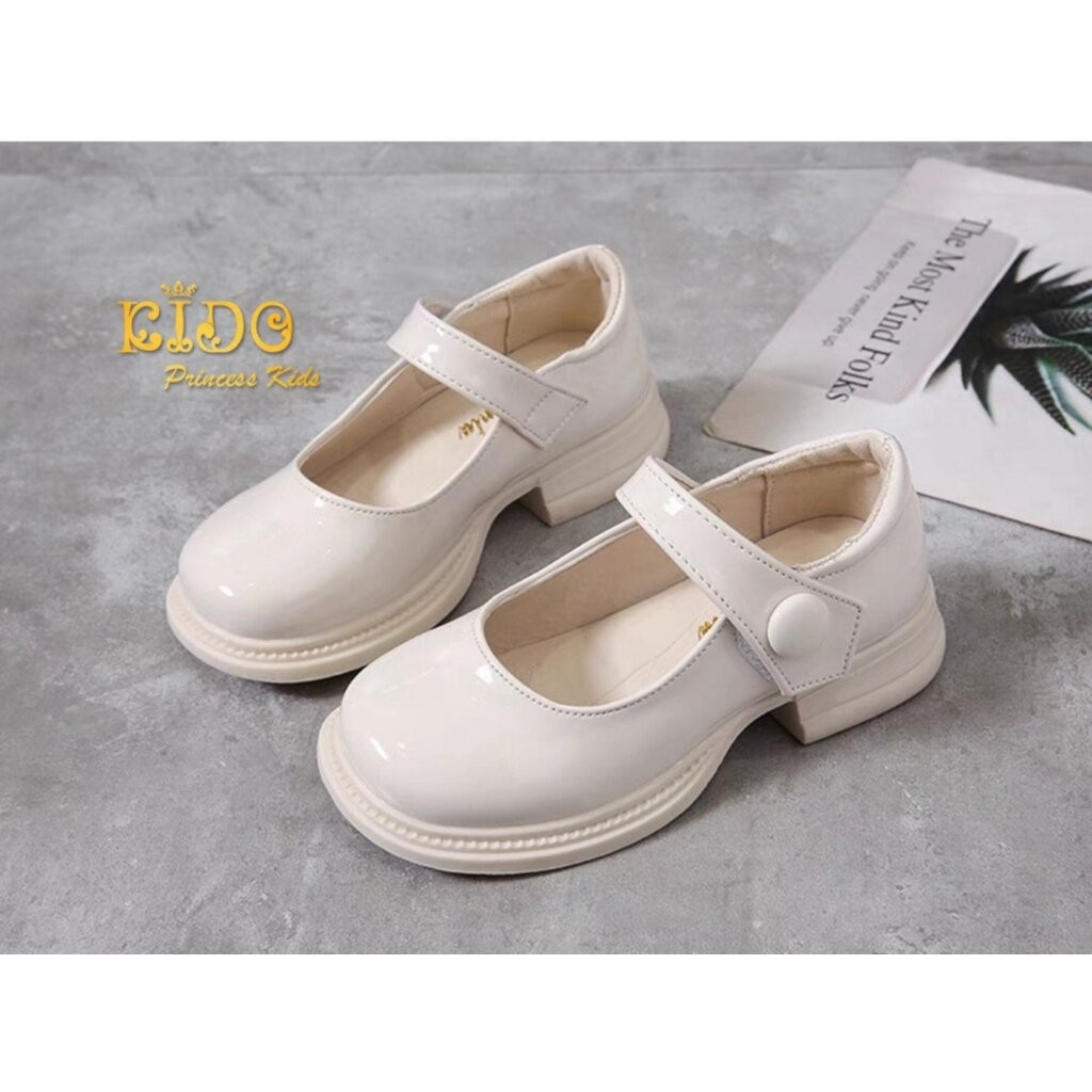 Kidoprincesskids รองเท้าเด็ก (ร้านอยู่รัชดา)คัทชูเด็ก H183 สีครีม คาดกระดุม สวยสุดเก๋