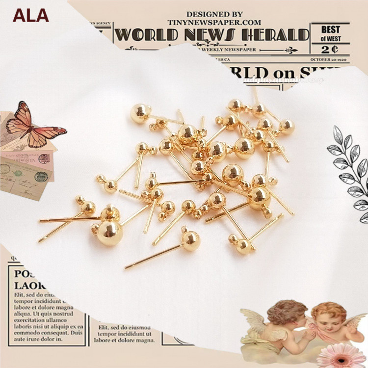 💖ALA เครื่องประดับ DIY💖ต่างหูเข็ม ชุบทอง 14k ประดับลูกปัด พร้อมห่วงแขวน แฮนด์เมด DIY[DIY/earing/eari