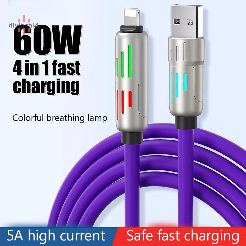 <divinehi4> SB-C 4 In 1 240w สําหรับสาย Usb Type C พร้อมเสาไฟ RGB สายเคเบิลข้อมูล Four In One