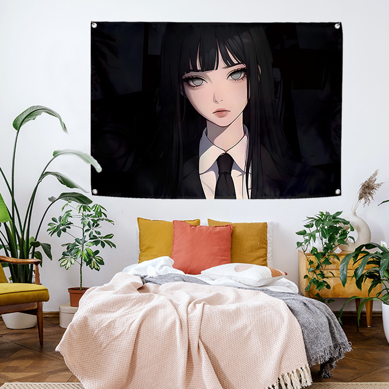 ผ้าแขวนพื้นหลังอนิเมะสาว Agirl Hinata สำหรับตกแต่งผนังห้องนอนหอพัก ผ้าตกแต่งข้างเตียง