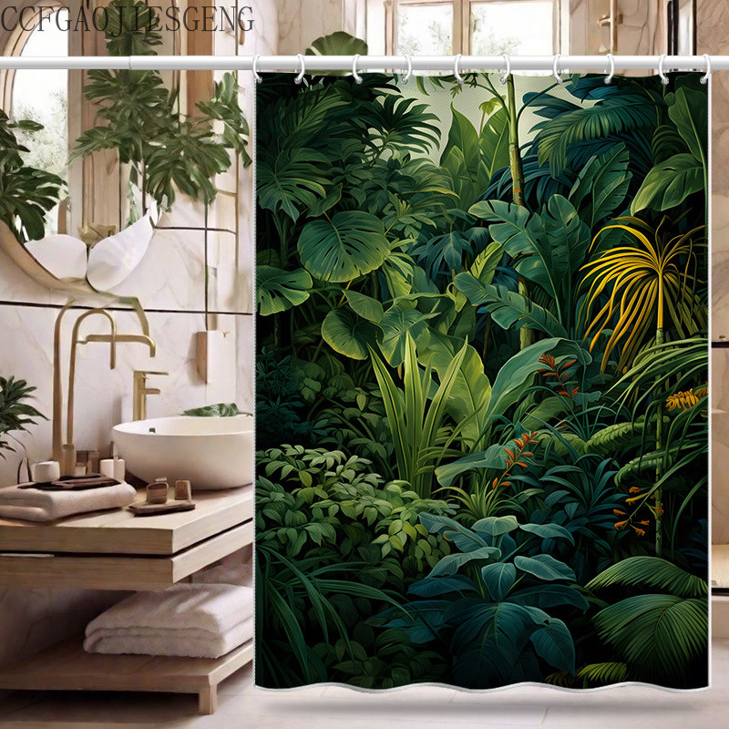 แนะนำ ผ้าม่าน ผ้าม่านห้องน้ำใบไม้สีเขียวมรกต ไม่ต้องเจาะ ผ้าม่านกันน้ำหนา ผ้าม่านแขวน ราคาพิเศษ มีเก็บเงินปลายทาง