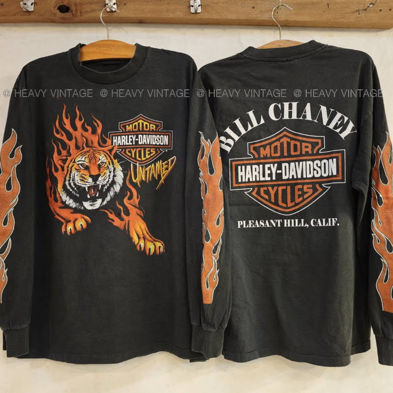 HARLEY - DAVIDSON UNTAMED BILL CHANEY Long Sleeve tag USA เสื้อวินเทจ เสื้อทัวร์ heavy vintage shirt