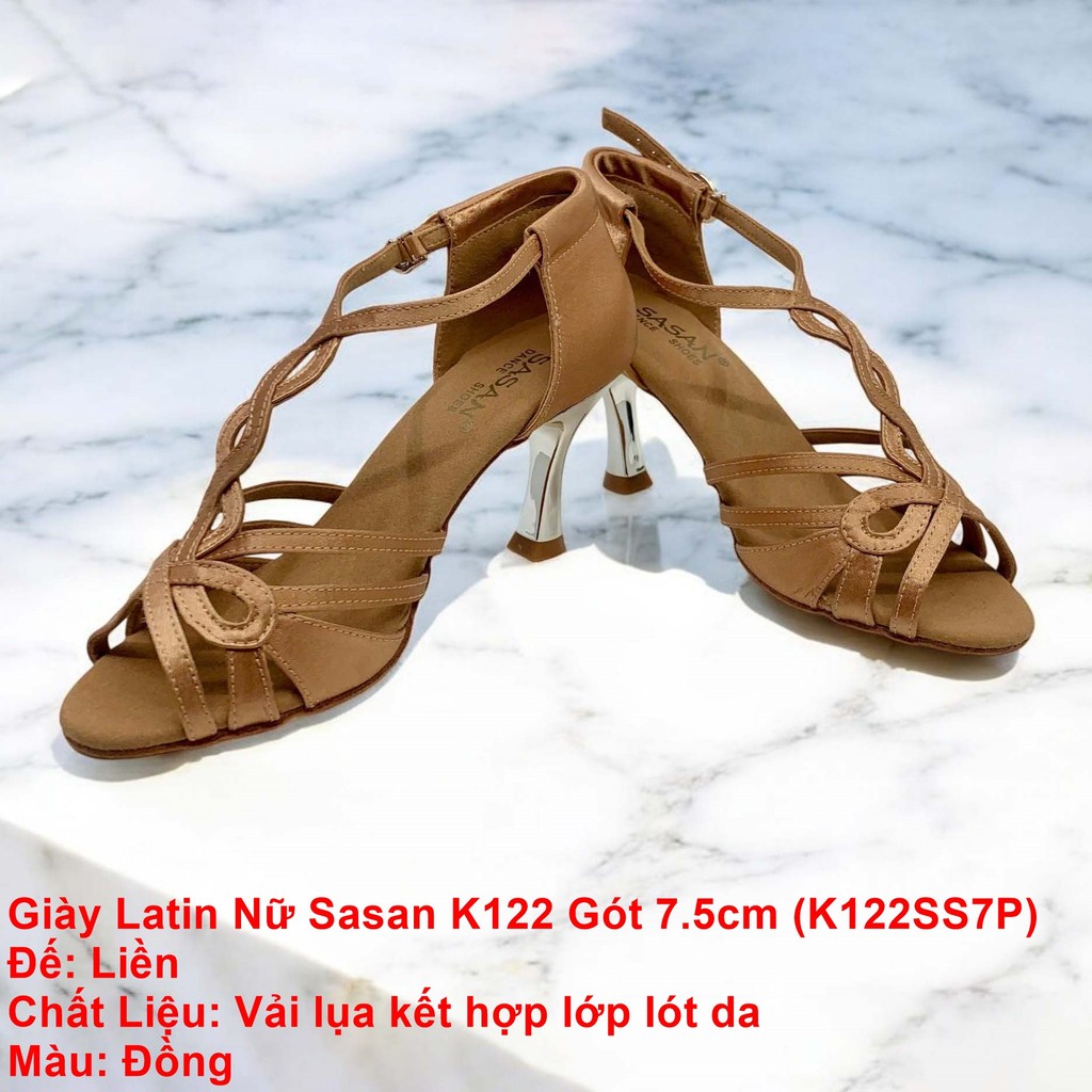 Sasan K122 รองเท้าเต้นรําละตินสปอร์ตผู้หญิงส้น 7.5ซม. (K122SS7P) - สีบรอนซ์ (แถมฟรีกระเป๋ารองเท้า)