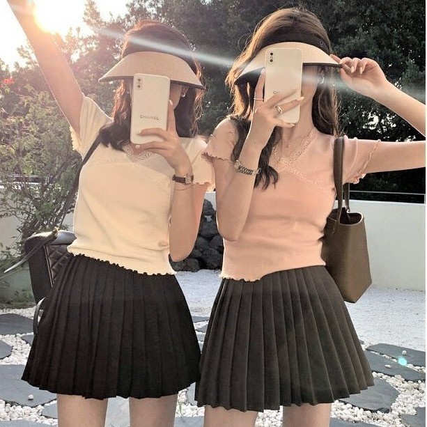 เสื้อยืดแขนสั้นลูกไม้ถักผู้หญิงเชื้อราขอบสลิมฟิตทุกการแข่งขันด้านบน