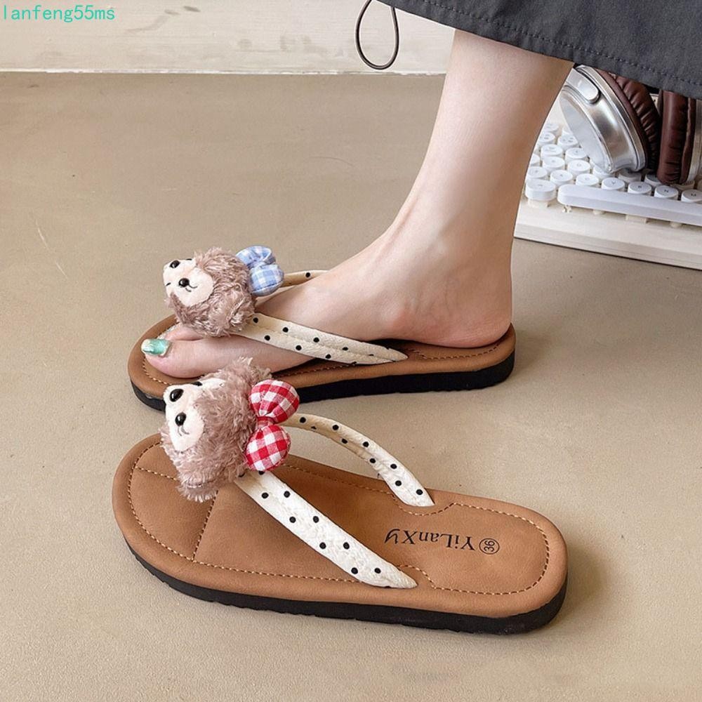Lanfeng Beachwear Flip Flops, Kitty Cat Anti Slip Sherry May Flip Flops, แฟชั่น Homewaer คลิป Toe Streetwear รองเท้าแตะผู้หญิงสาว
