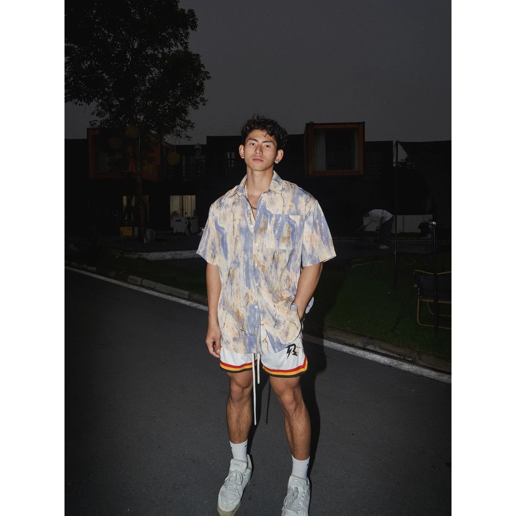 SUIKONE เสื้อเชิ้ตแขนสั้นลายมัดย้อมสไตล์ฮาวาย thumbnail 9