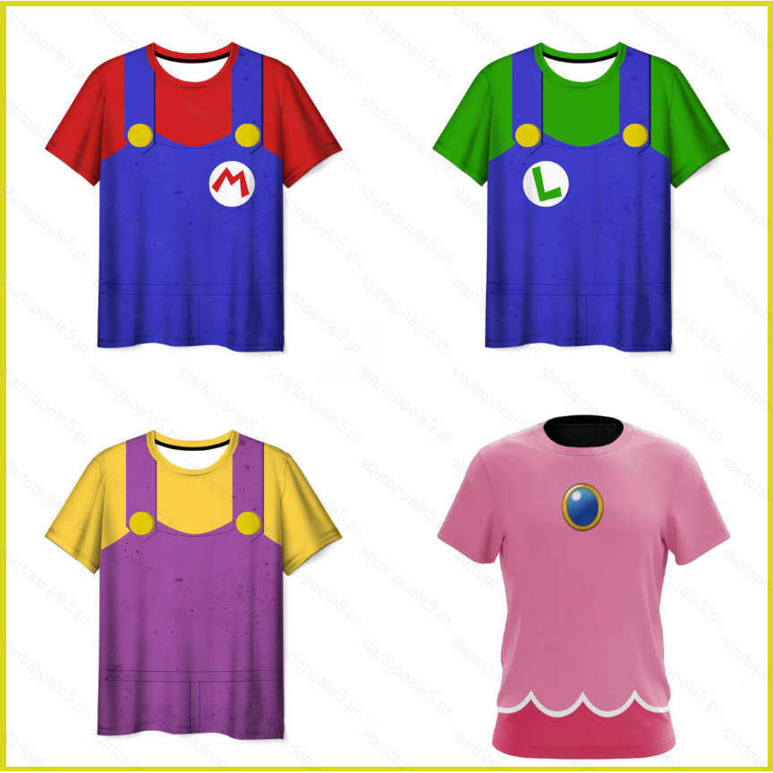 St5 Super Mario Bros คอสเพลย์ Tshirt แขนสั้น 3D เสื้อเด็กผู้ใหญ่ Luigi Princess Peach แฟชั่น Casual 