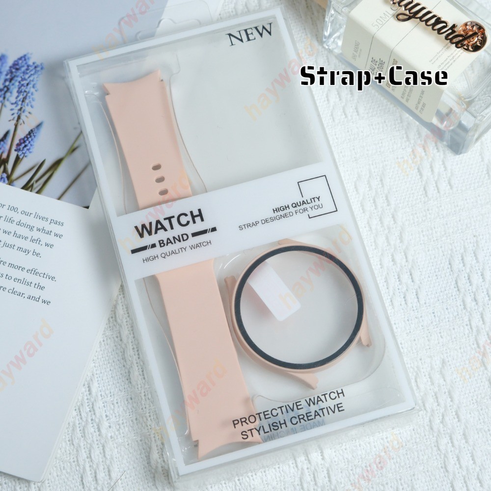 No Gap Strap + Glass Case สําหรับ Galaxy Watch FE/7/6 5 4 40 มม.44 มม.สีทึบซิลิโคนเปลี่ยน Sport Band + ฝาครอบป้องกันสําหรับ Galaxy อุปกรณ์เสริม