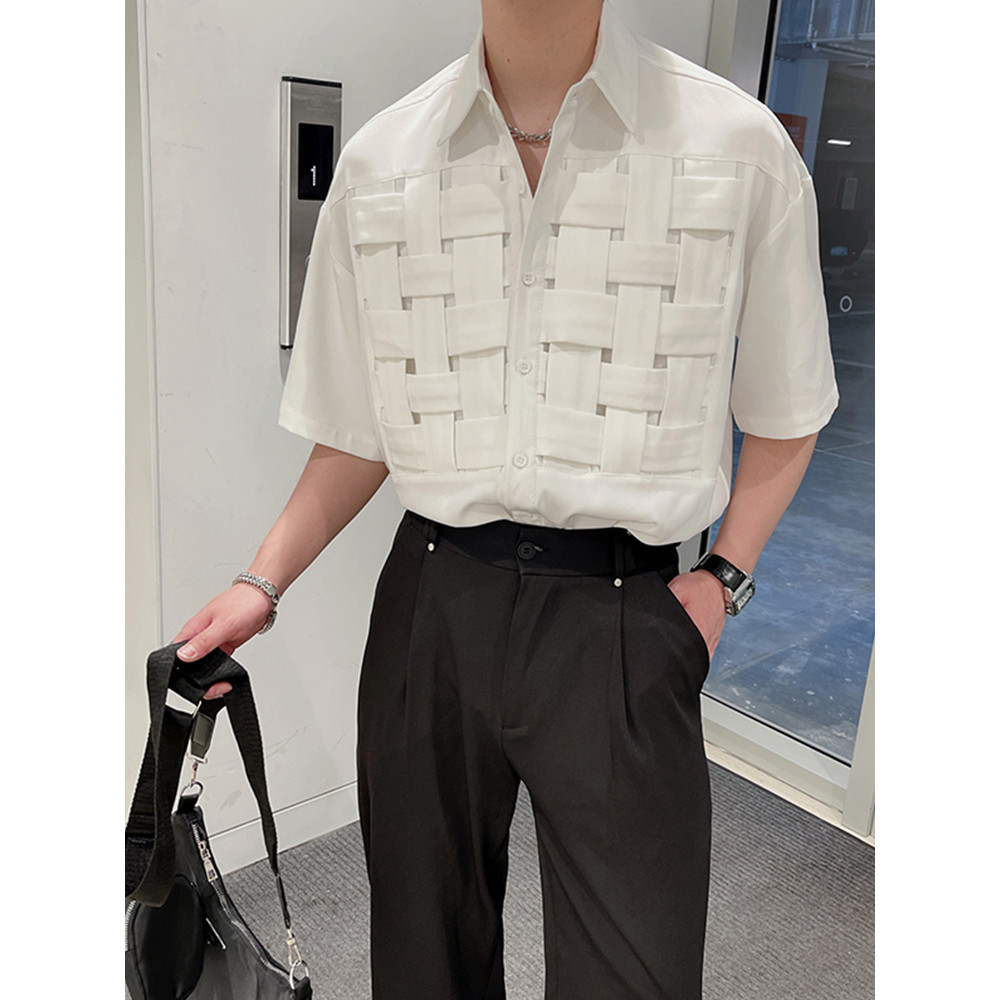 High-End ถักเสื้อแขนสั้น Plankton เสื้อหล่อชาย Niche Design Top เกลือสไตล์แฟน
