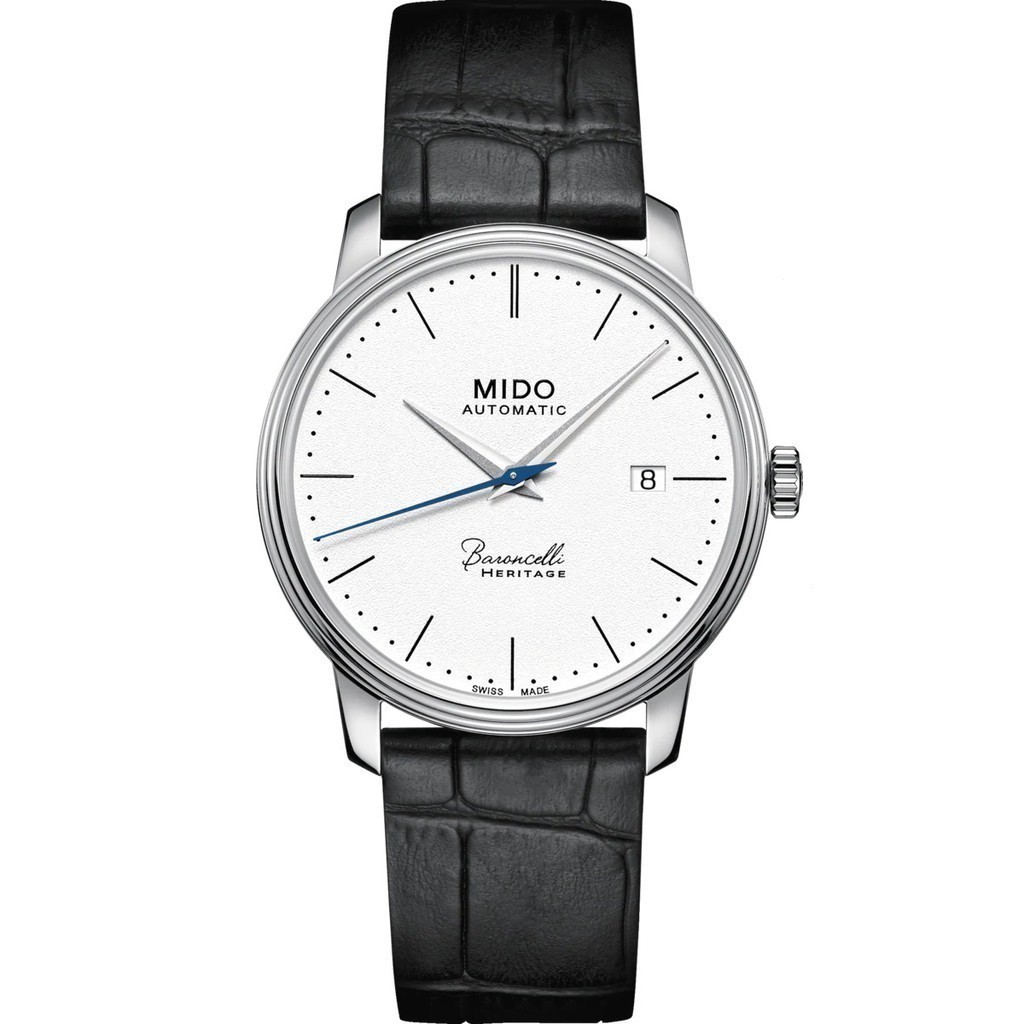 Mido M027.407.16.010.00 ม.0274071601000 Baroncelli Heritage Gent นาฬิกาข้อมืออัตโนมัติ สายหนัง 39 มม. สีขาว สีดํา