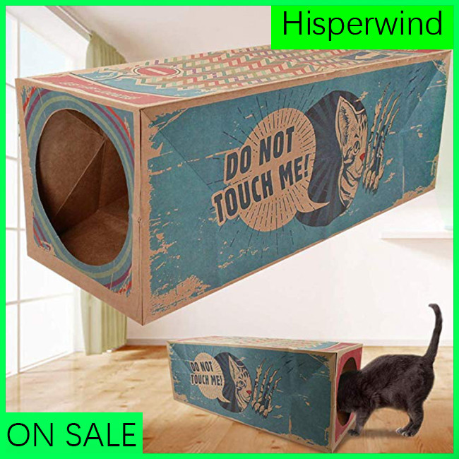 Hisperwind กล่องกระดาษพับได้ อุโมงค์คู่ พิมพ์ลายตลก บ้านแมว ของเล่น