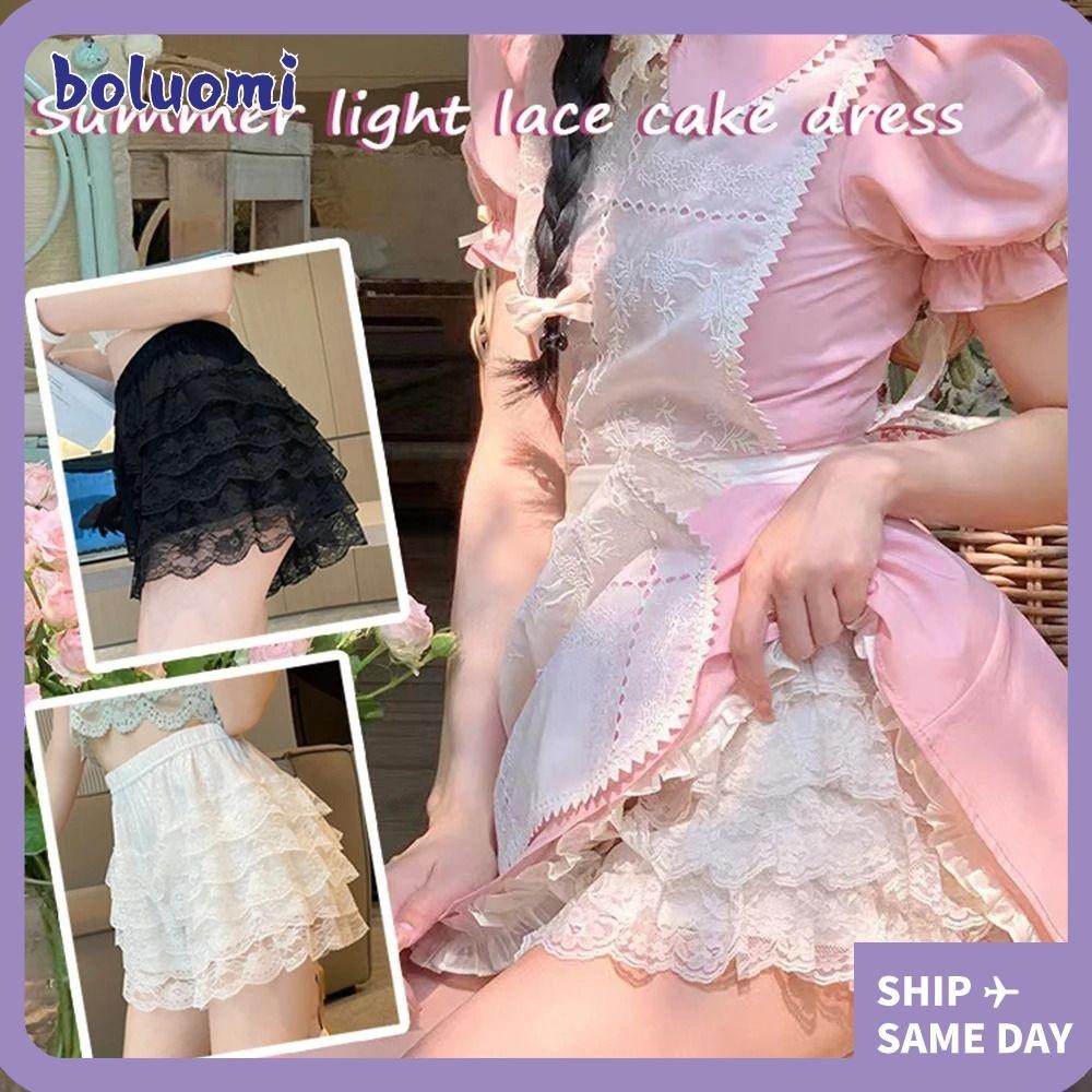 Boluomi กางเกงขาสั้น ลูกไม้ ลายดอกไม้ ทรงหลวม แฟชั่นฤดูร้อน สไตล์เจ้าหญิง