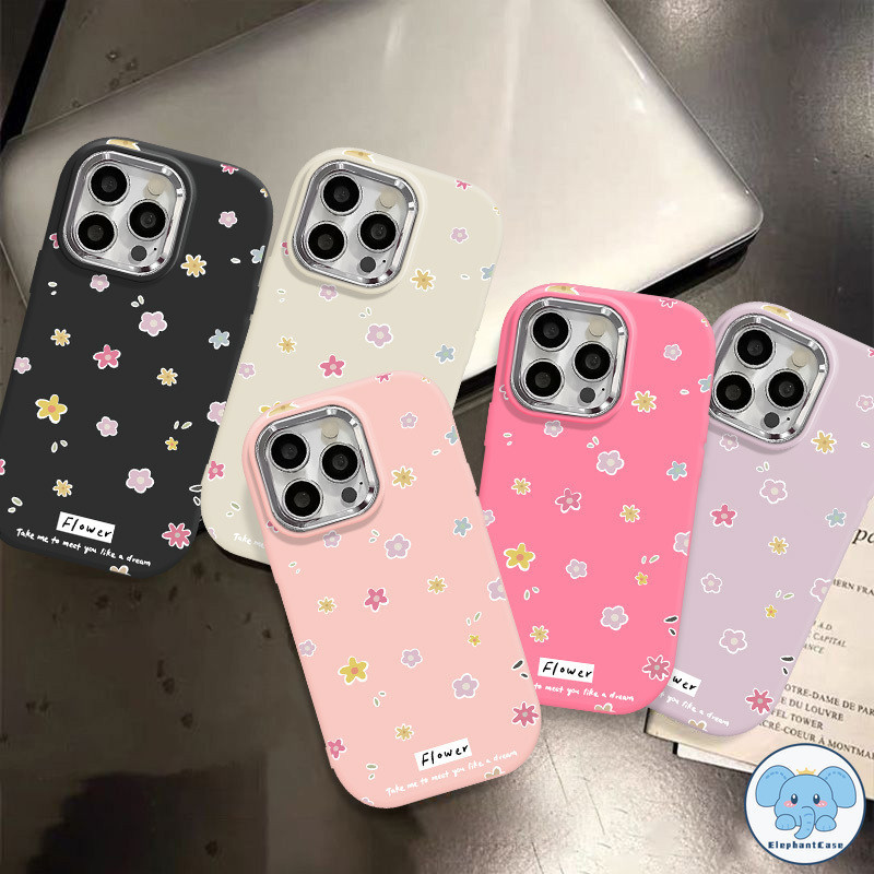 การ์ตูนสีสันดอกไม้ Graffiti หรูหราชุบโลหะเลนส์กล่อง iPhone 11 15 7Plus XR 14 13 12 Pro Max 7 8 Plus X XS Max SE 2020