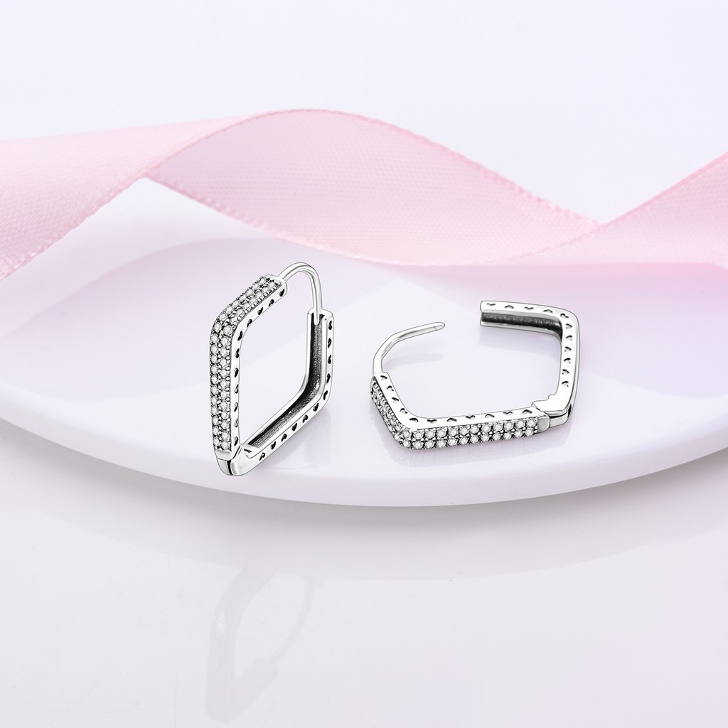 ต่างหูห่วงเงินแท้ S925 ประดับเพทาย รูปขนนก ดอกไม้ เครื่องประดับ สําหรับผู้หญิง - รูปที่ 7