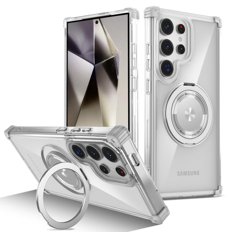 SAMSUNG 360° หมุนวงเล็บแม่เหล็กโปร่งใสถุงลมนิรภัยสําหรับSamsung S26 Ultra Plus S25 Edge Ultra S24 S23 S22 Ultra Plusชาร์จไร้สายAnti-Drop Hardกันชนปกหลัง