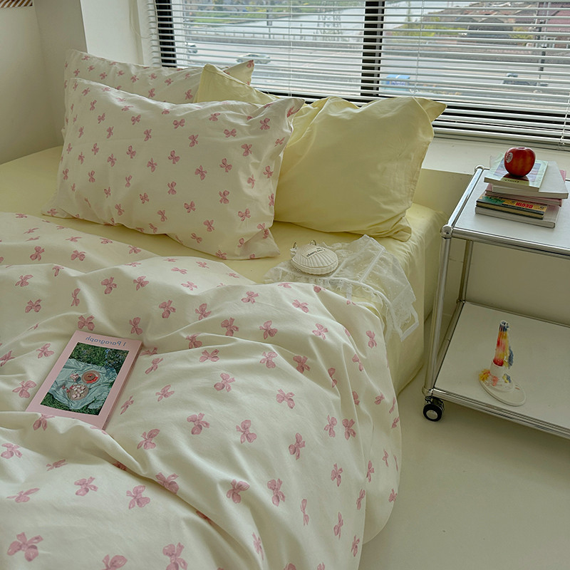 ชุดเครื่องนอน ผ้าปูที่นอน ผ้าฝ้าย 100% ประดับโบว์ สีชมพู ควีนไซซ์ คิงไซซ์ - รูปที่ 7