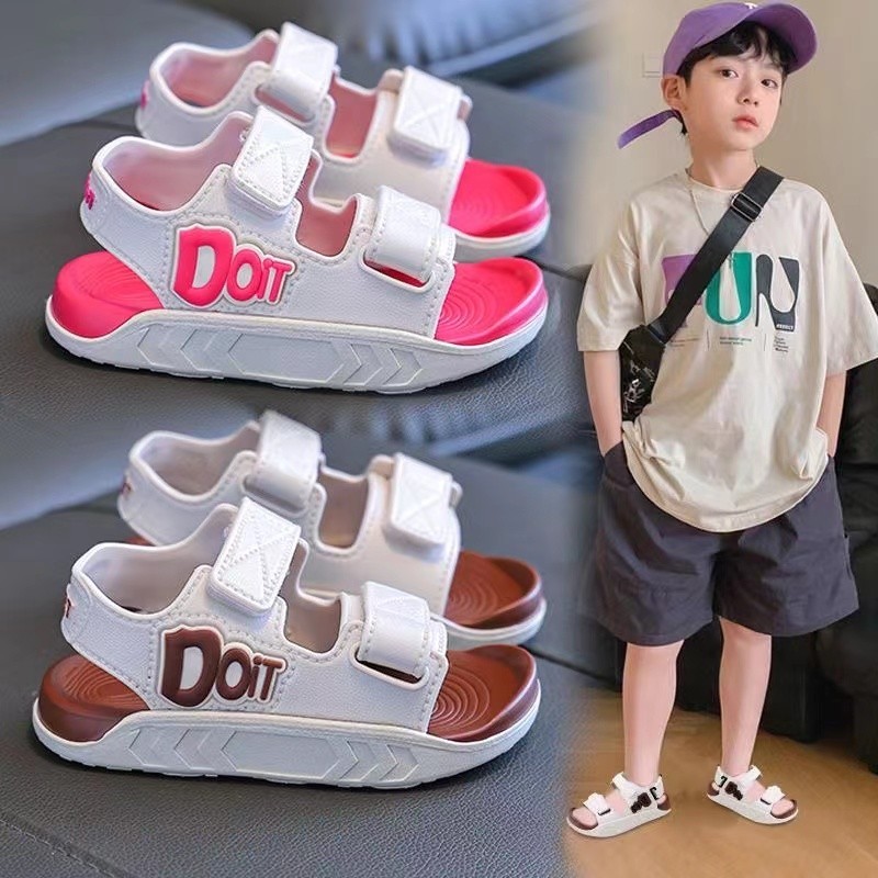 รองเท้าแตะ Velcro ป้องกันการลื่น เหมาะกับเดินชายหาด แฟชั่นฤดูร้อน สําหรับเด็กผู้ชาย และเด็กผู้หญิง
