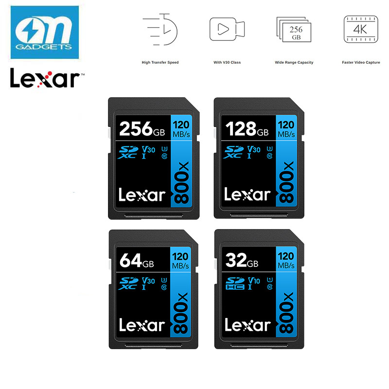 Lexar การ์ด SD 800x PRO ประสิทธิภาพสูง, UHS-I, C10, U3, V30, 4K, สูงสุด 150MB/s อ่าน SDXC การ์ดหน่วย