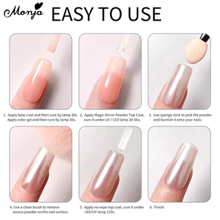 Monja ผงไข่มุกสีขาว เม็ดสีสดใส เมทัลลิก แวววาว DIY ออกแบบเล็บ เครื่องมือแปรง เคลือบกลิตเตอร์