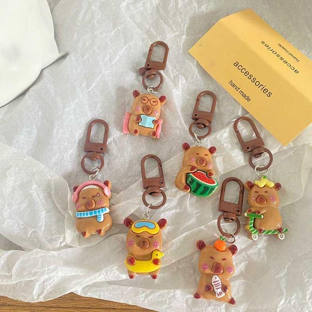 ROSEGOOD พวงกุญแจ Capybara, พวงกุญแจการ์ตูนสร้างสรรค์, ไม้แขวนเสื้อกระเป๋าเป้สะพายหลัง Kawaii Aqua Dolphin - รูปที่ 5