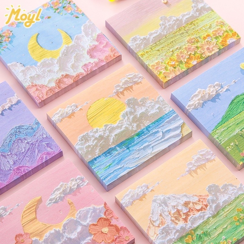 80 แผ ่ น Creative ภาพวาดสีน ้ ํามัน Landscape Series Sticky Notes นักเรียน Mini น ่ ารัก Memo Pad